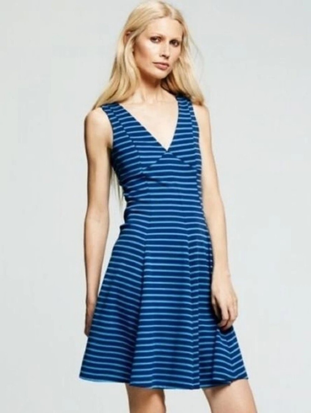 Peter Som Blue Striped Fit & Flare Stretch Knit Dress Size Medium Excellent